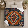 thumbnail image 5 of Teal Orange Southwestern Diamond Center, Bold Rustic Style for Geometric Art Lovers, Desert Arrow Pattern and Housewarming Gift, Warm Flannel Blanket for Cabin and Living Room, Home Decor, 5 of 9