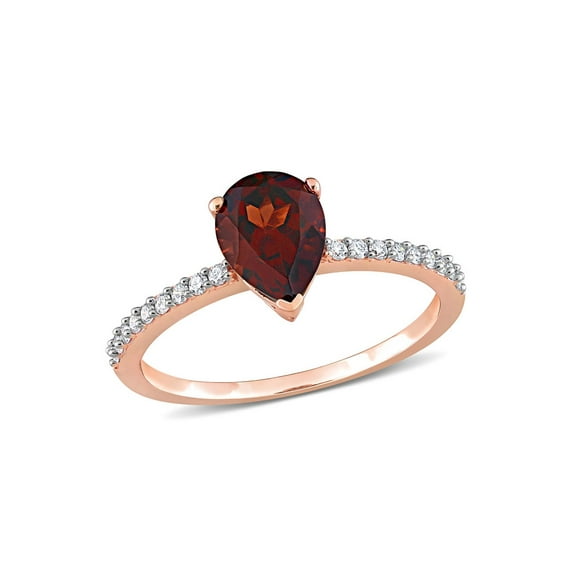 Gem & Harmony 1.30 Carat (Ctw) Pear Garnet Ring in 14K Rose Gold with Diamonds for Women
