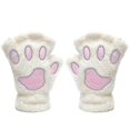 thumbnail image 2 of Women's Bear Plush Cat Paw Claw Glove White Soft Winter Fingerless Mitten Gloves White-HYJ, 2 of 4