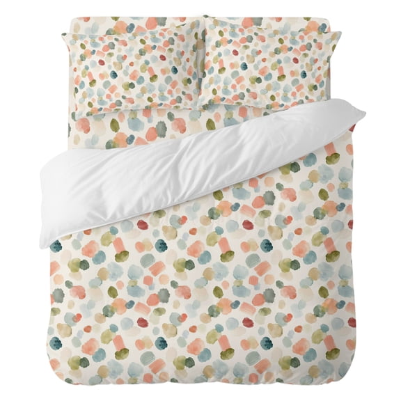 Watercolor Dot Bedding Duvet Cover Set California King Size 4 Pieces, Minimalist Soft Sage Green Blue Pink Ditsy Floral Bedding Set, 1 Comforter Cover 96x104 Inches 1 Flat Sheet & 2 Pillow Cases