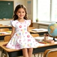 thumbnail image 2 of Trendfront Girls Pencil Print Dresses Crewneck Short Sleeve Bow Apple School Supplies Graphic A Line Dress Back To School Outfit, 2 of 5