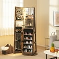 thumbnail image 2 of Giantex 360° Swivel Jewelry Cabinet w/ LED Lights, Lockable Jewelry Armoire w/ Full-Length Mirror, Coffee, 2 of 9