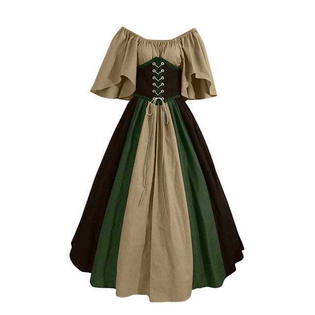 Kcodviy Médiéval pour Femmes Robe Chemise Irlandaise à Manches Longues avec Corset, Robe Traditionnelle, Vêtement Alternatif Gothique Halloween Femmes m Cosplay Rétro Corset