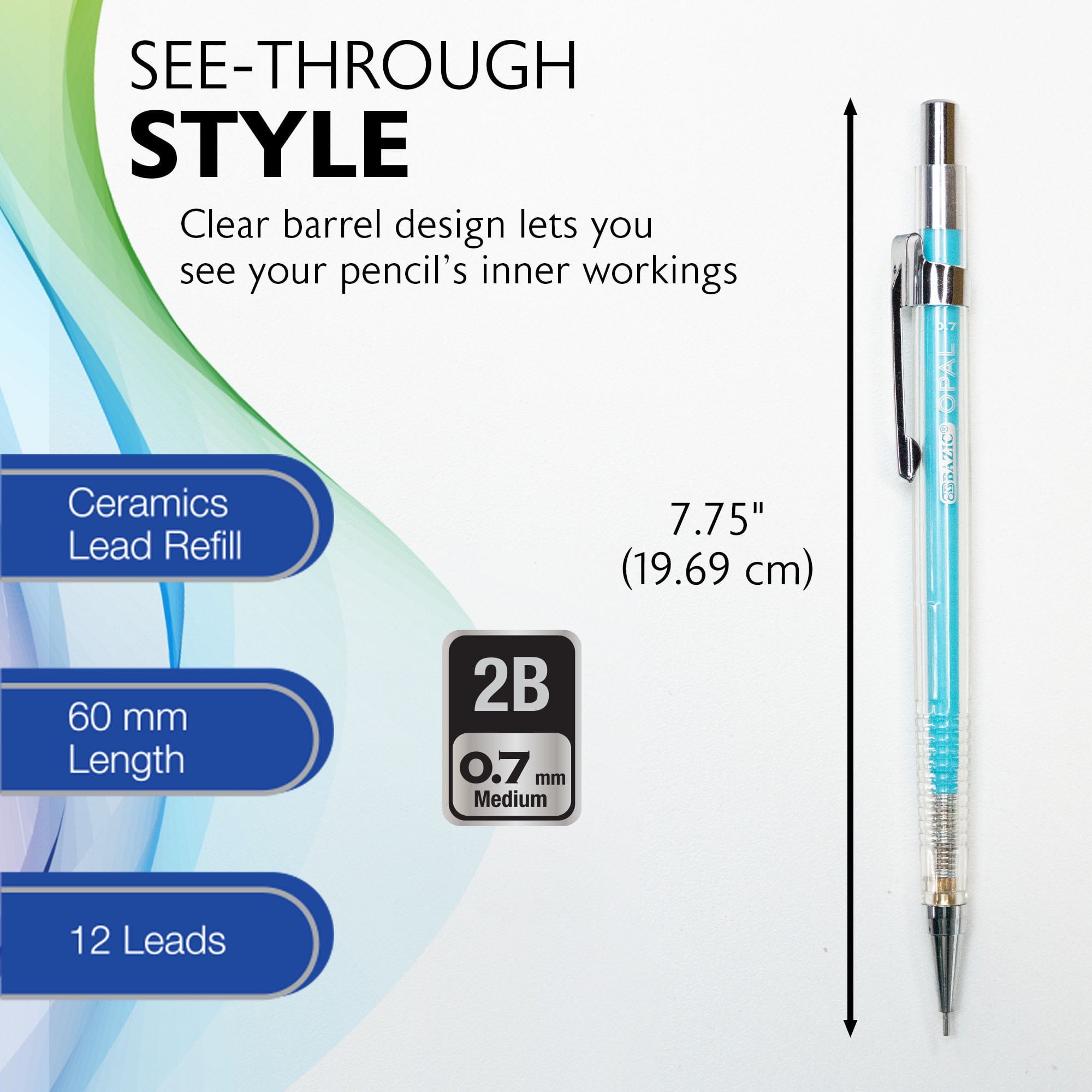 BAZIC Mechanical Pencil Opal 0.7mm w/ Ceramic Lead Refills, Smooth Writing Pencils, 144-Packs