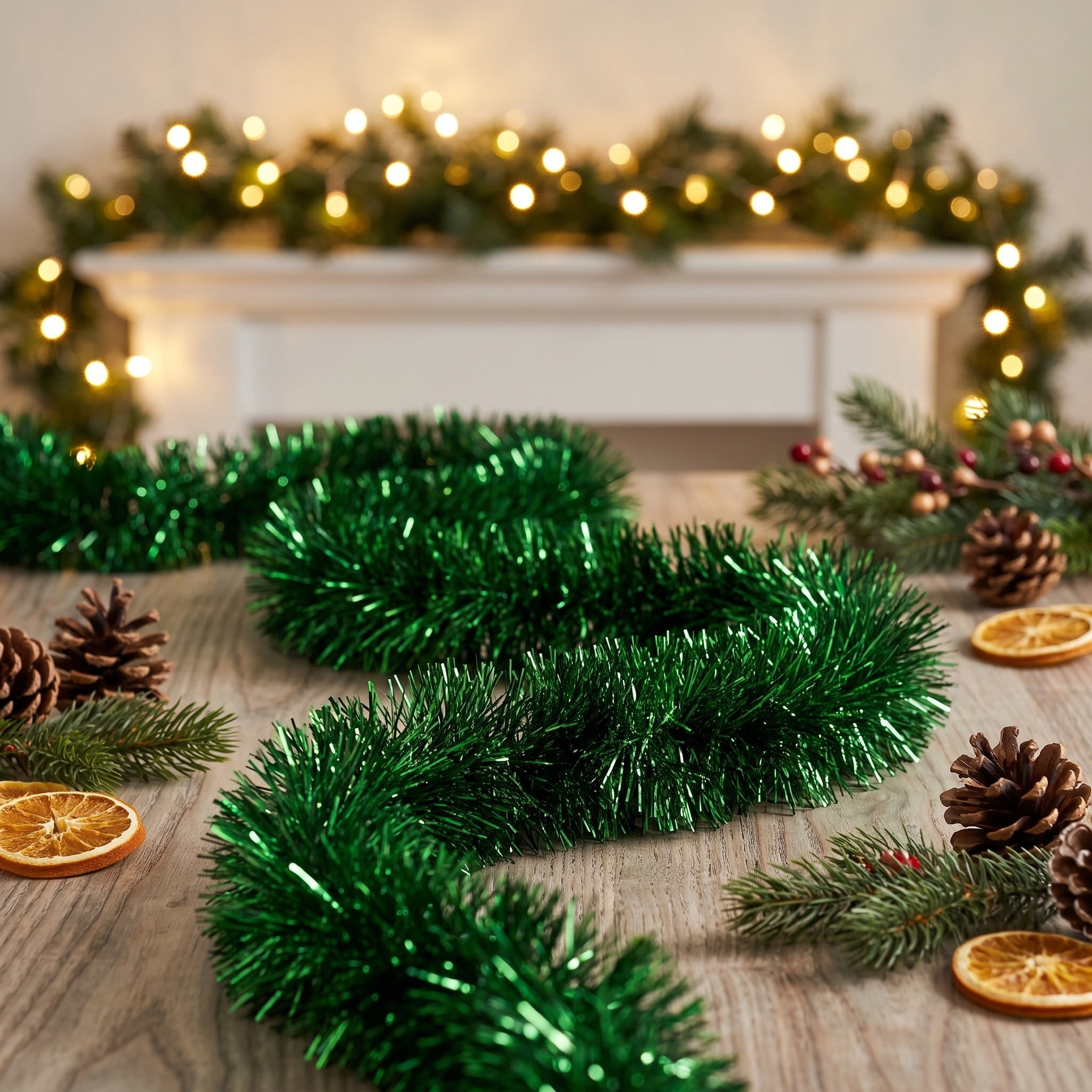 Tinsel Christmas Garland, Green, 15', by Holiday Time