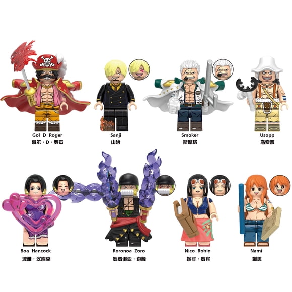 EduBrick 8 Pcs Navigation King Battle Pack – 1.77" Roger Zoro Robin Hancock Mini Figures, Building Set for Anime Enthusiasts & Birthday Gifts