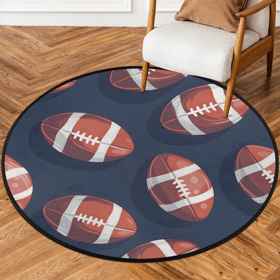 CURLYOOT Round Rug 3ft American Football Area Rug, Washable Circle Mat Non Slip Floor Carpet Mat, Sports Soft Indoor Rugs for Entryway Living Room Dining Room Bedroom