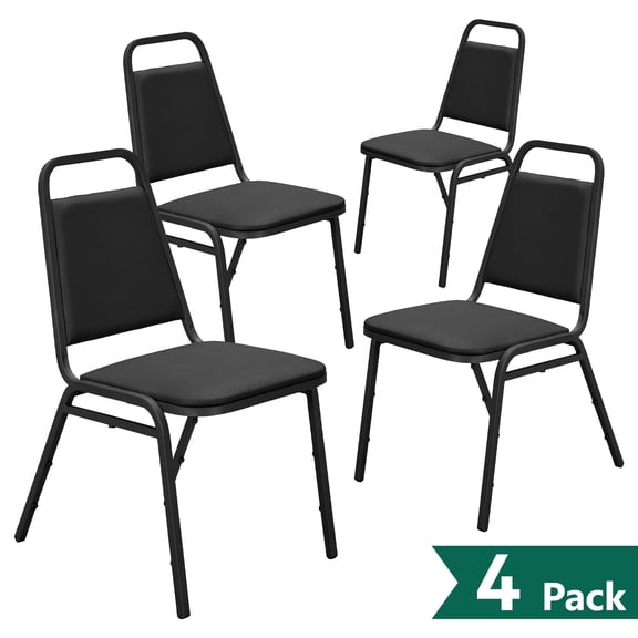 WLLJOY Trapezoidal Back Vinyl Stacking Banquet Chair, Multipurpose Stacking Chair with Padded Seat and Back,for Weddings,dinners, Black