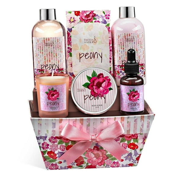 Freida and Joe Holiday Gift Set Peony Floral 7 Piece Bath Set Gift Basket Gift Set Spa Gifts for Women and Men