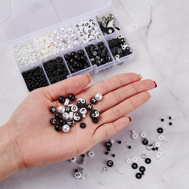 ARTSIM 30-100pcs Charm Bracelet Making Kit Accessories Black & White Strip  Clay Beads Yinyang Flower Spacer Beads for Making Bracelet Earring Necklace