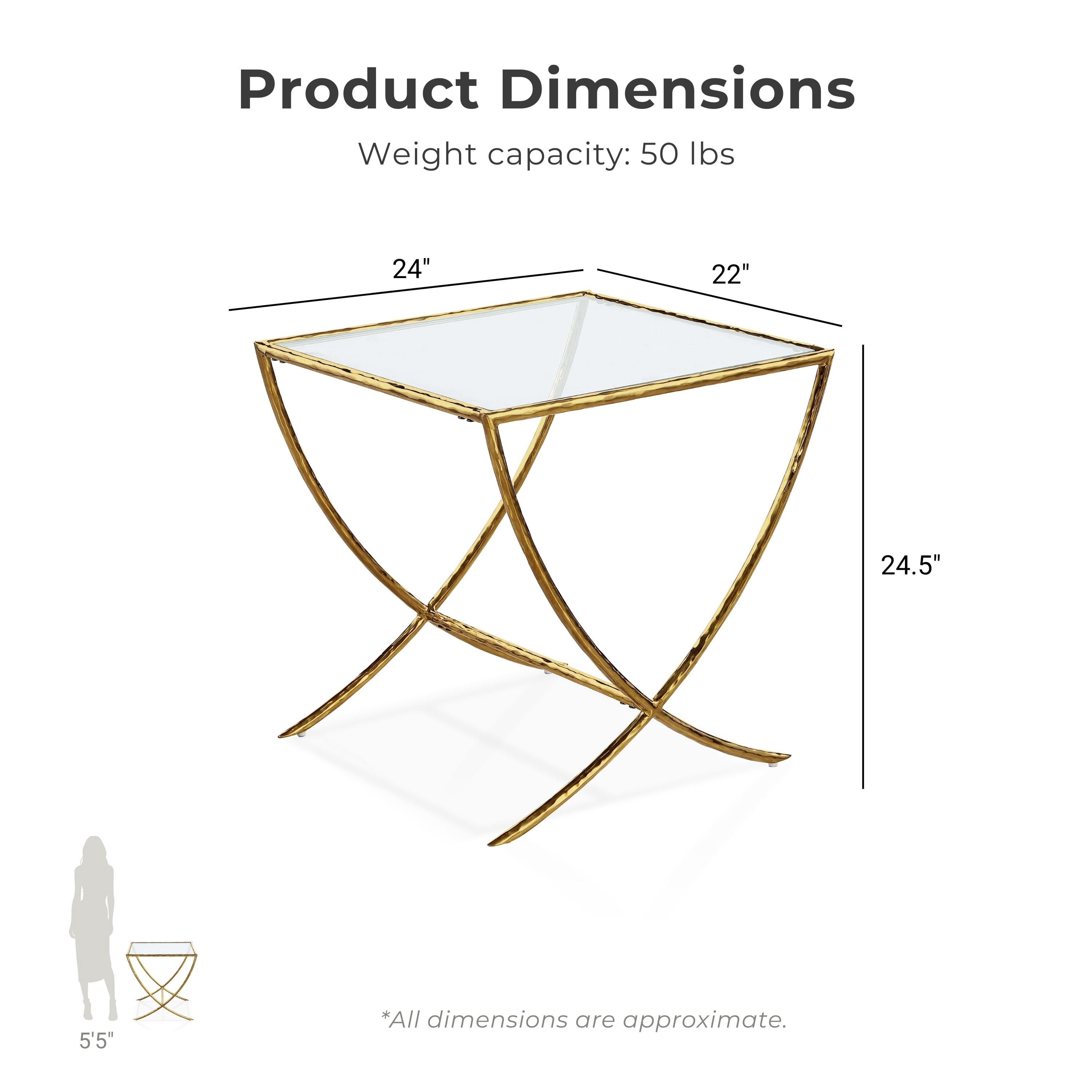 Furniture of America Zayen Modern Stainless Steel End Table with Tempered Glass Top, Gold
