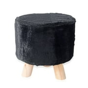 Shop LC Black Faux Fur Round Wooden Stool Durable Comfortable Seat Home Decor Foot Stool
