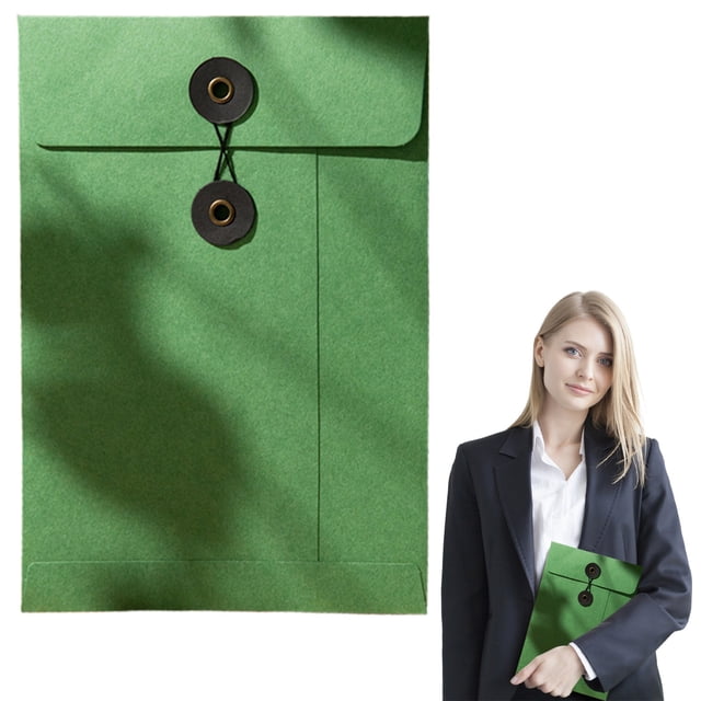 Meiiso Contract File Bag Test Paper Bag A5 Retro Green (23*16Cm) Office Cabinet, Plastic Envelopes with Thread Seals Thick A5 Size Cowhide Foldersreusable Transparent Envelopes and Organizers