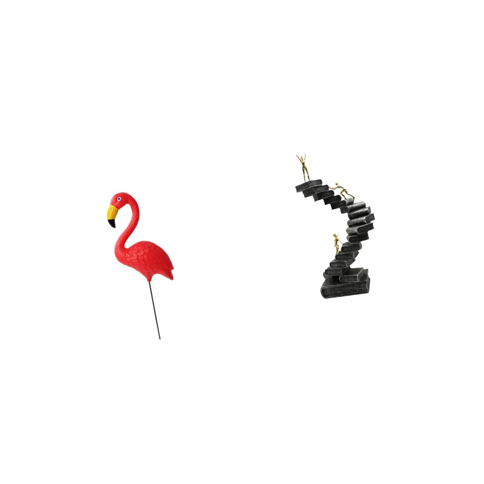 Miulika Flamingo Fairy Garden Sculpture and Abstract Thinker Ladder Statue Resin Figurine for Holiday Spring Yard Art Ornament Bookshelf Desktop Table Decorations