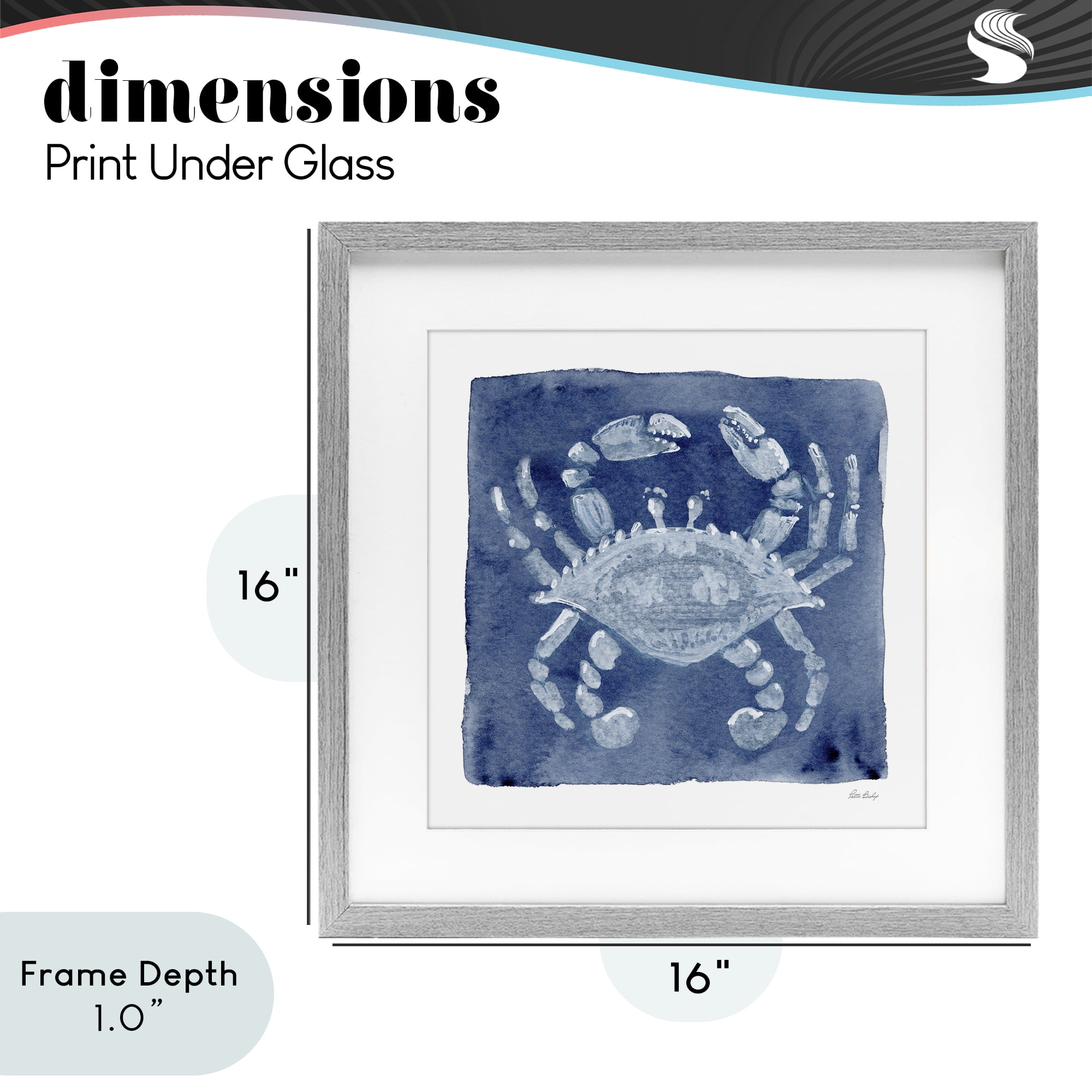 Stupell Industries White Crab on Indigo Gray Framed Print Under Glass, design by Patti Bishop