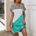 thumbnail image 2 of YABCSAZ Women's 2024 Summer Short-sleeved Round Neck Classic Color Contrast Patchwork Color Loose Plus-size Dress Short-sleeved Round Neck Mid-calf Dress, 2 of 4