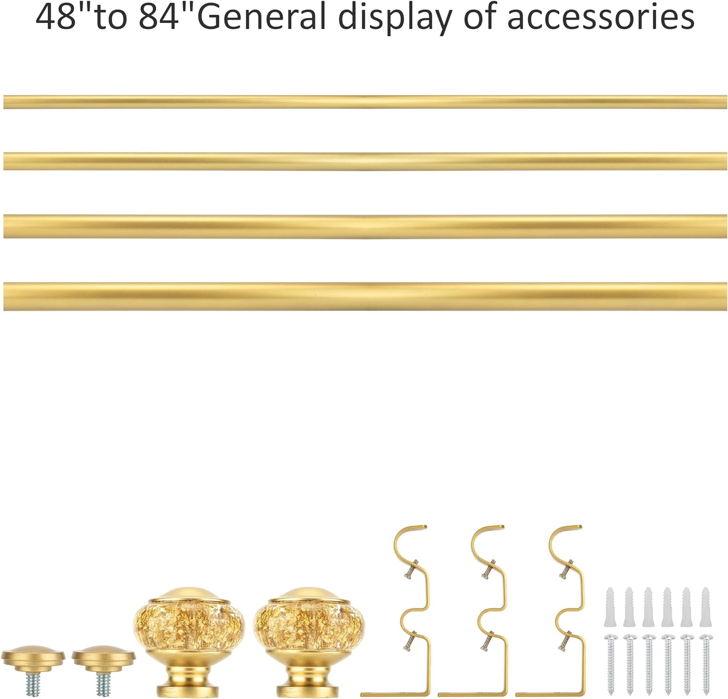 eTeckram 1" Double Curtain Rod with Leville Finials,Gold,48‘’-84‘’