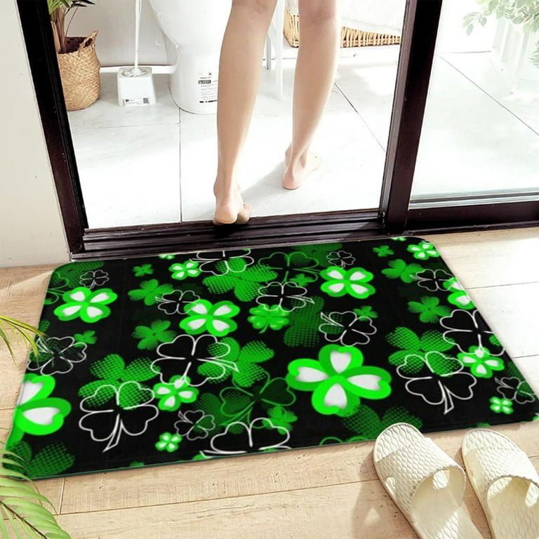 St. Patrick's Day Welcome Doormat - Green Buffalo Plaid & Shamrocks, 17x30 Inch, Indoor/Outdoor