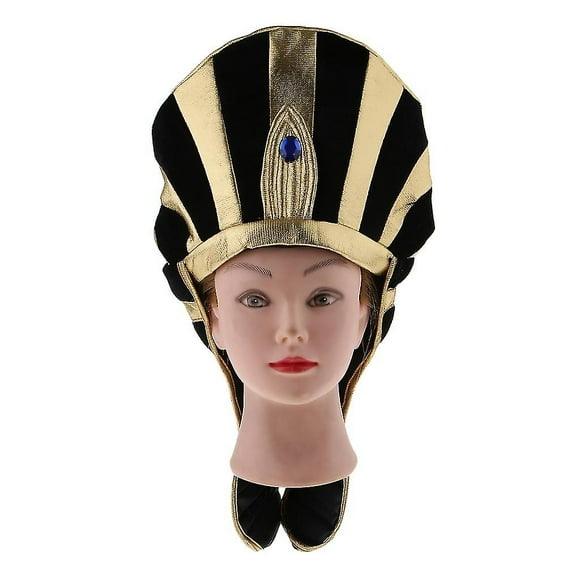 Vintage Gold Striped Egyptian Queen S Headwear Pharaoh Hat Dress Up Props