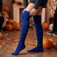 thumbnail image 5 of Solid Color Over The Knee Thigh High Socks, Halloween Costume Long Stockings for Women Party Dress Up Royal Blue, 5 of 9