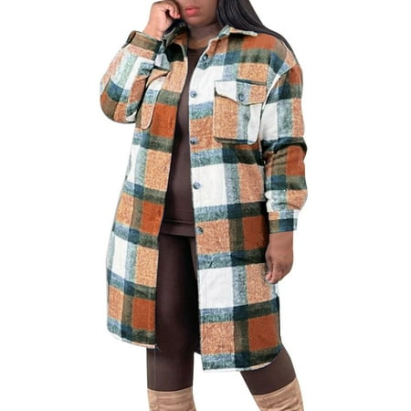 

JDEFEG Pajama Shirt Women Long Sleeve Women Aztec Shacket Long Sleeve Button Collared Shirt Jacket Tops with Pockets Long Coat A Line Shirt Women Polyester Orange Xl