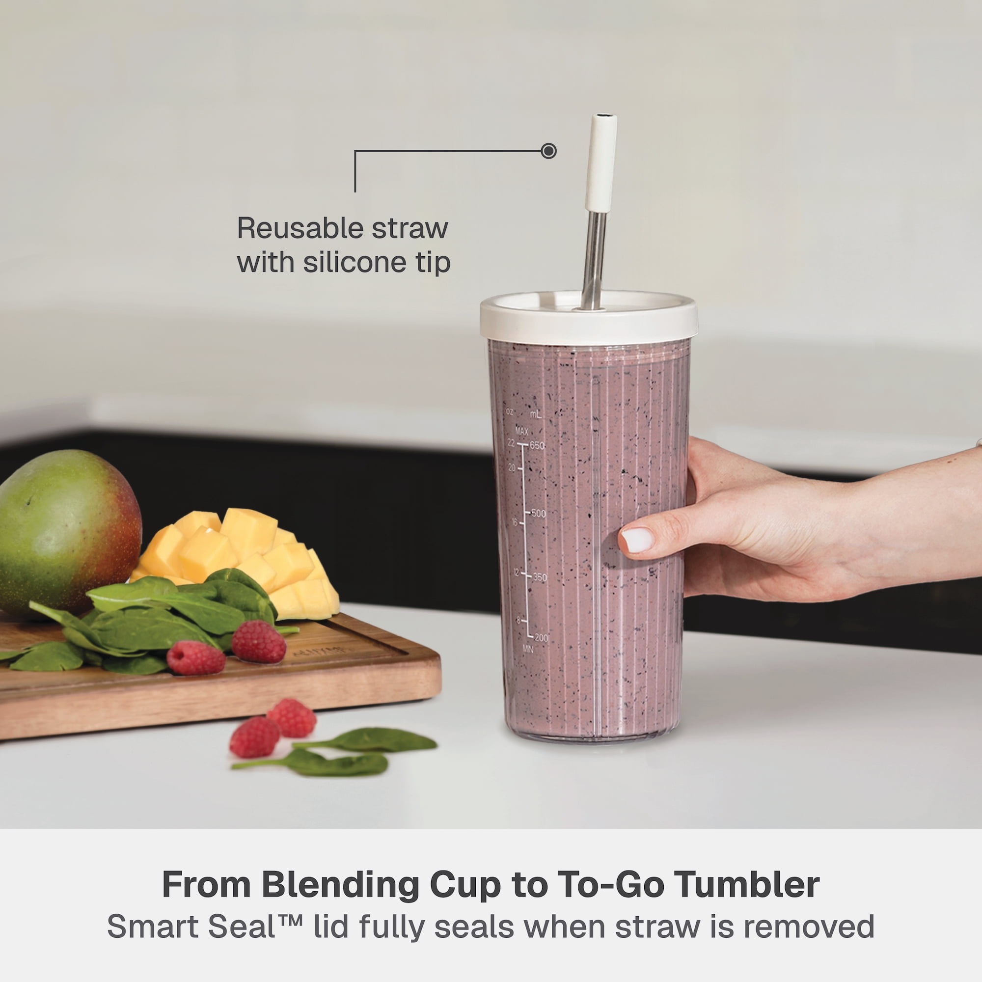 Thyme & Table Countertop Blender Duo, 1100W, 57oz Tritan Pitcher, 6-Point Stainless Steel Blade, 25oz To-Go Cup with Smart Seal™ Lid and Straw, Sand White