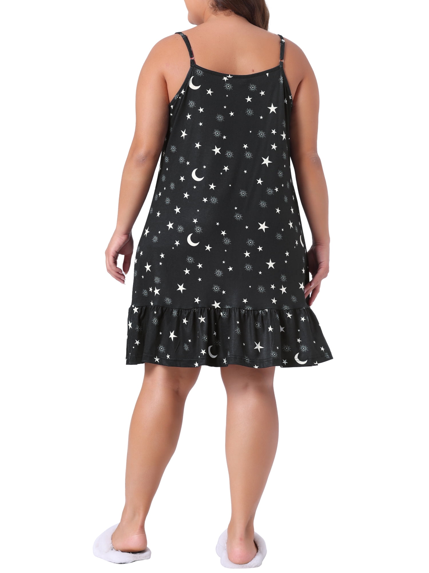 Agnes Orinda Women's Plus Size Nightgown Chemise Sleepwear Spaghetti Strap Nightwear Soft Lingerie 3X Black