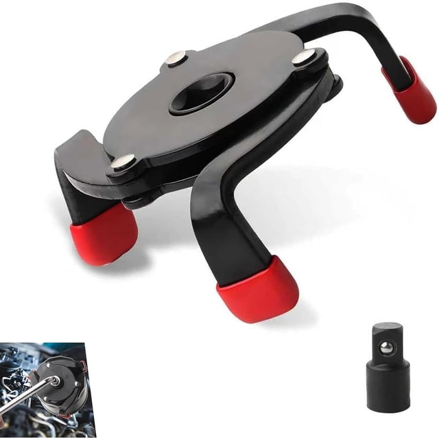 Universal Oil Filter Wrench, Steel Three-jaw Adjustable Removal Tool, Anti-slip & Rustproof One-way Change for 1/4 Hole 3/8" Socket Adapters (Black) -