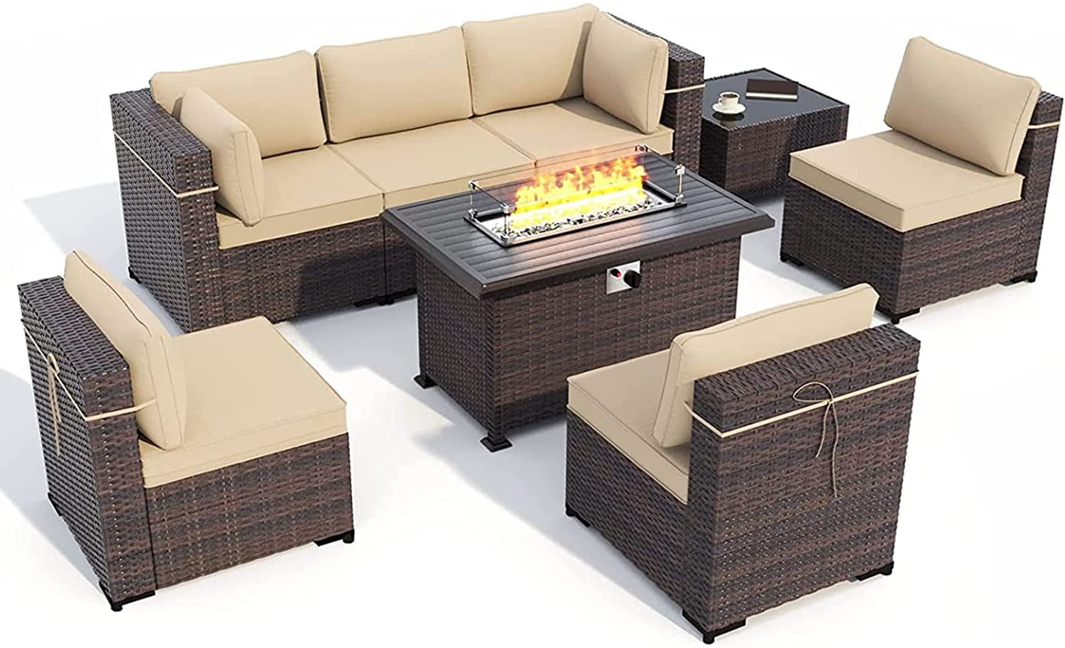 Kullavik Patio Furniture Set PE Rattan Wicker 8 Pieces Sectional Sofa