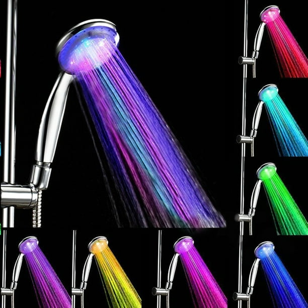 Chrome Bathroom Shower Head Handheld LED 7 Color Changing Bathroom Spa