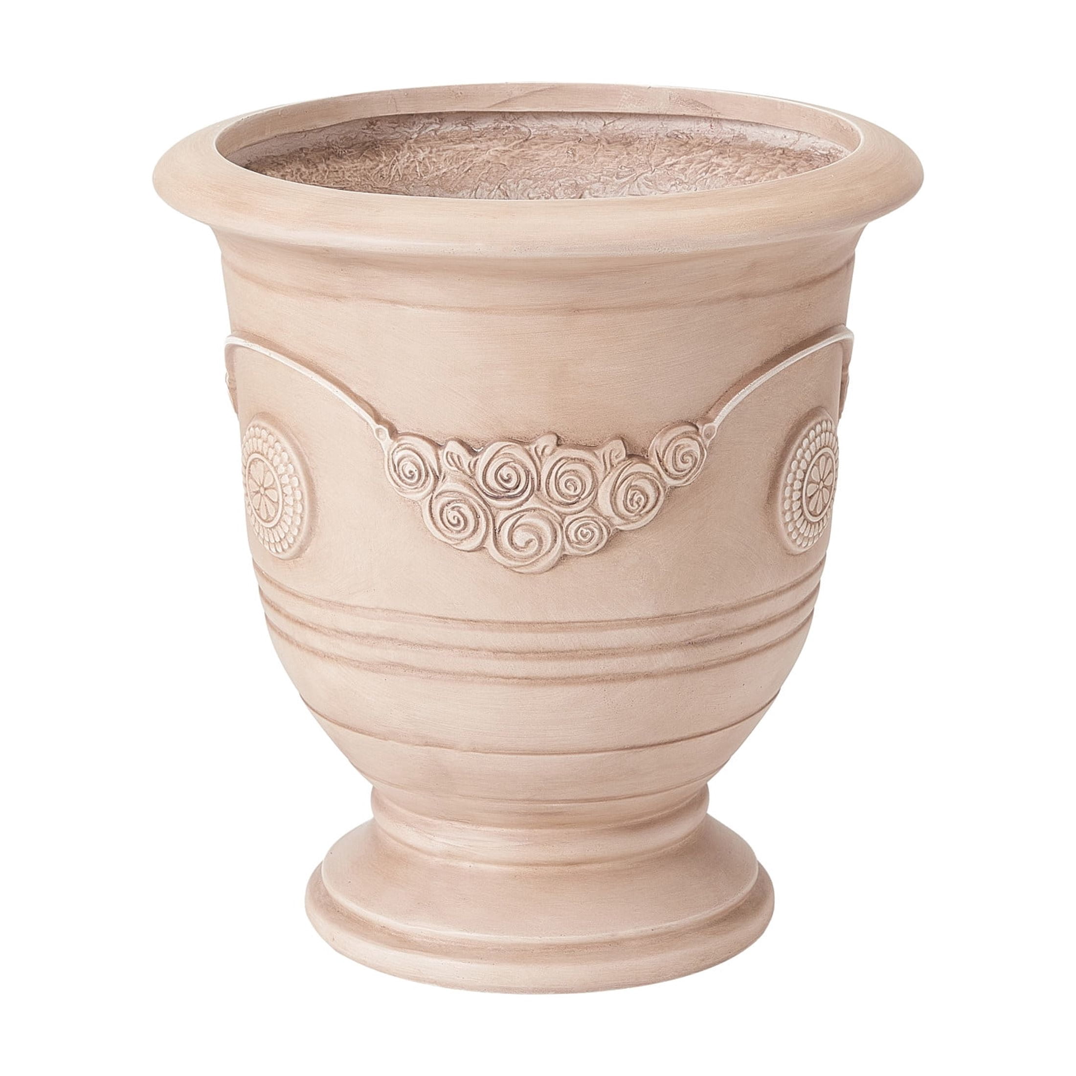 Christopher Knight Home 21.26"H Vintage MGO Outdoor Flower Urn Planter for Garden, Beige Brushed