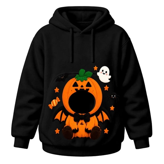 CAIVO Halloween Cat Carrying Hoodie For Women, Pocket Sweatshirt Long Sleeve Hooded Pullover With Holding Hole For Cat Lover Winter Adults Tops With Pet Pouch