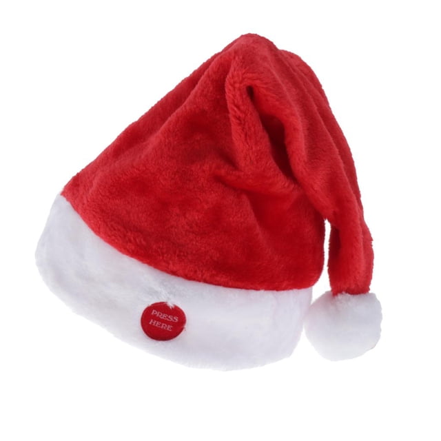 Gorro navideño de franela y felpa, gorro de Papá Noel cantante y bailarín, gorro de Papá Noel para fiestas Terciopelo rojo