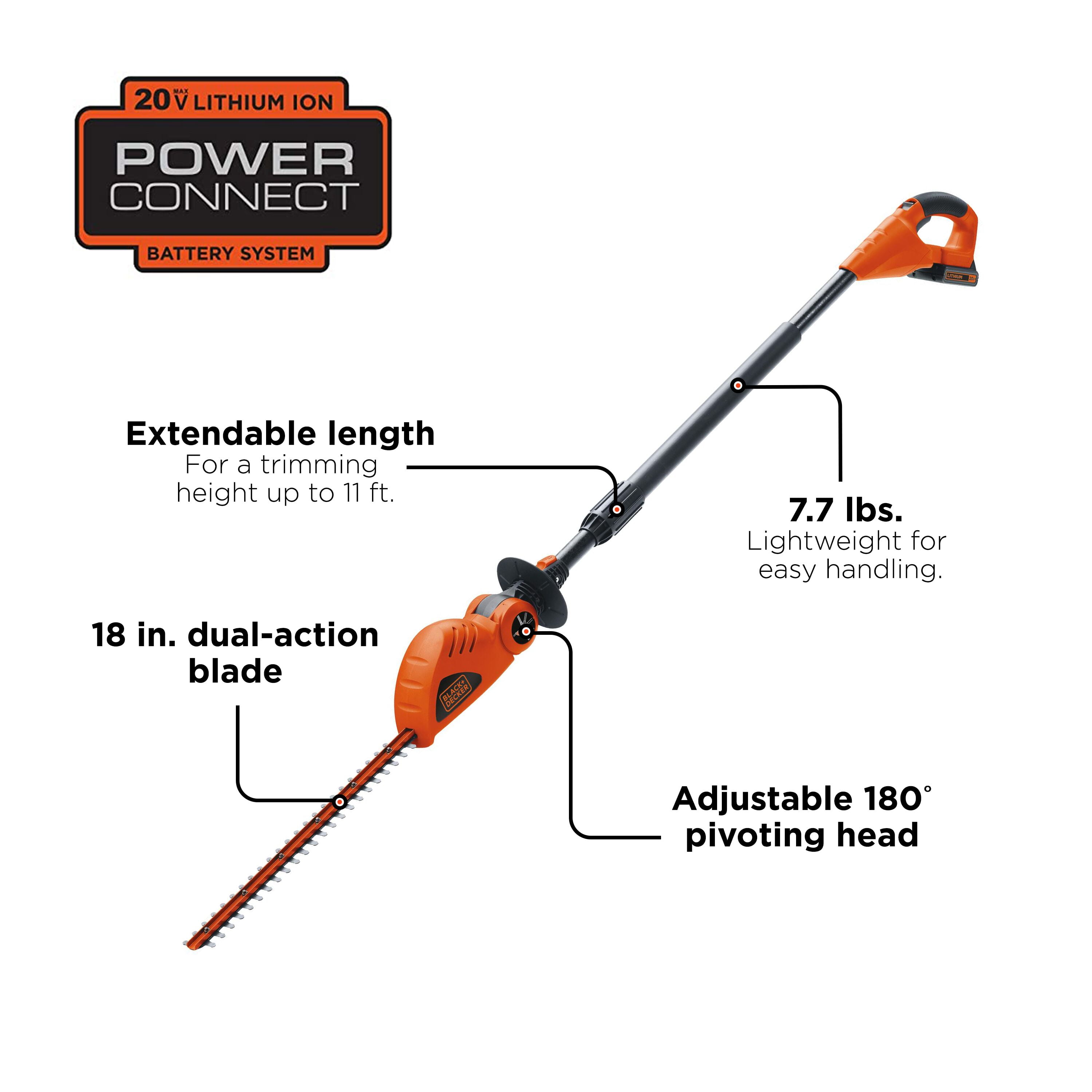 BLACK+DECKER 20V MAX* Cordless Pole Hedge Trimmer, 18-Inch, LPHT120