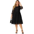 thumbnail image 3 of Vestido de talla grande para mujer, elegante, hasta la rodilla, sexy, con bordado floral, vestidos de encaje Negro 3X Unique Bargains Vestido, 3 of 7