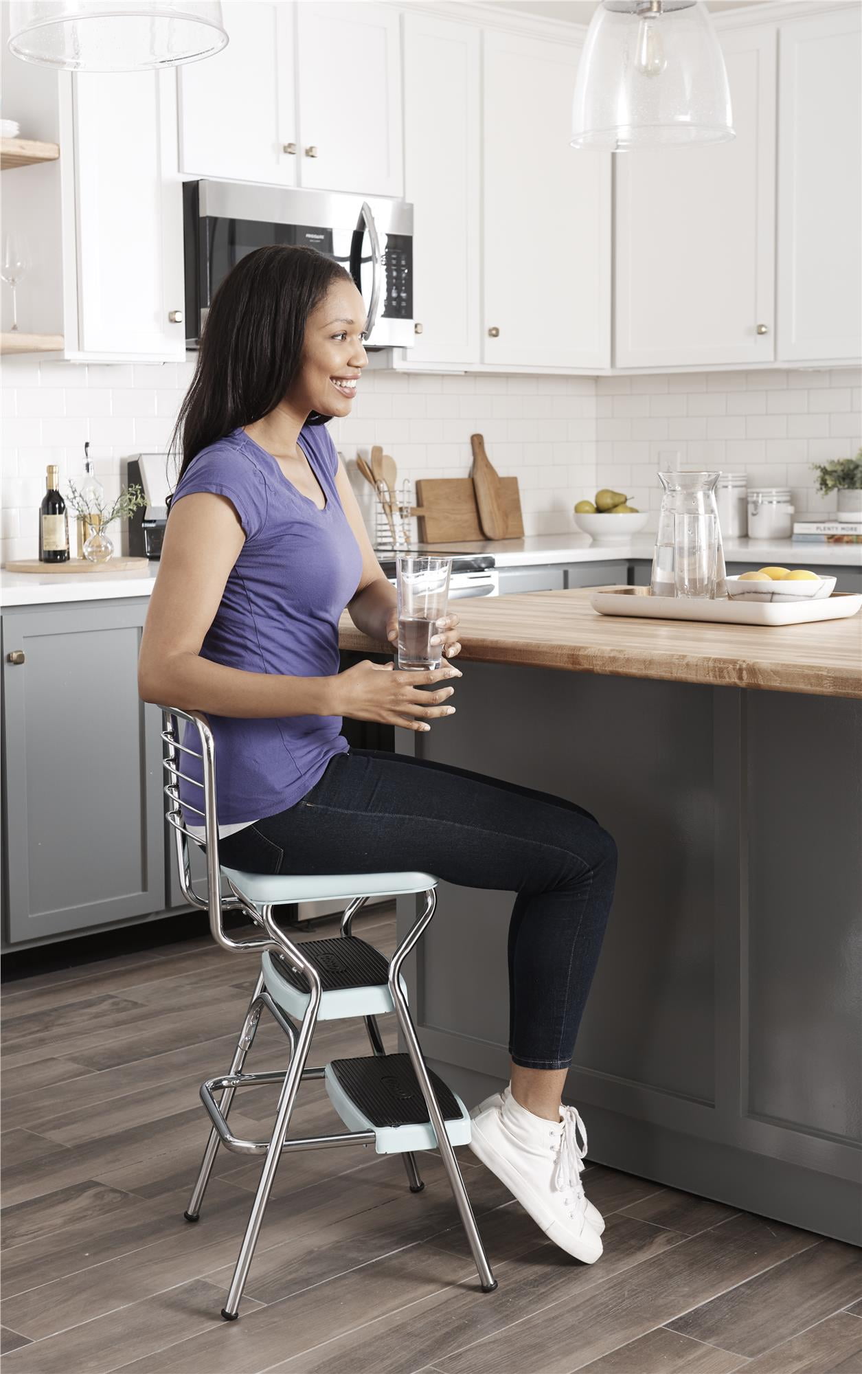 COSCO Stylaire Retro Chair + Step Stool with Flip-Up Seat (Teal, one pack)