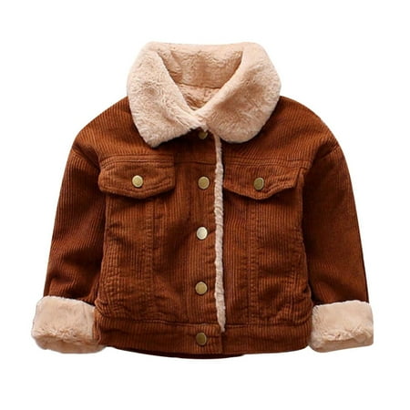 

Baby Boys Girls Corduroy Jacket Kids Toddler Sherpa Lined Top Lapel Button Down Thicked Warm Coat Winter Outerwear