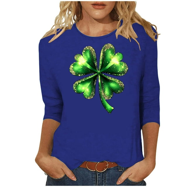 RXMEKW Chandail Imprimé de la Saint-Patrick pour Femmes Manches 3/4 Col Rond Haut Décontracté