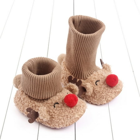 

TALKVE Christmas Toddler Shoes Plus Velvet Floor Shoes Thick Cartoon Indoor Non Slip Christmas Toddler Shoes