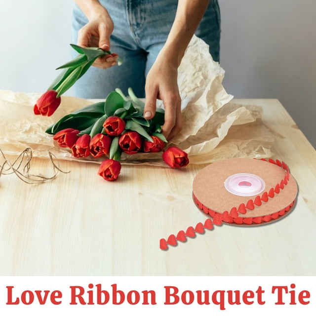 Wzzjkit Classic Wavy Heart-shaped Ribbon Bouquet Bouquet Decoration Ribbon Peach Heart-shaped Ribbon