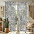 thumbnail image 2 of Vargottam Floral And Bird Print Sheer Curtains for Short Windows - Set of 2 Panels, 63", Grommet Top, Printed Georgette, Light Filtering Drapes for Kitchen or Bedroom, 2 of 9