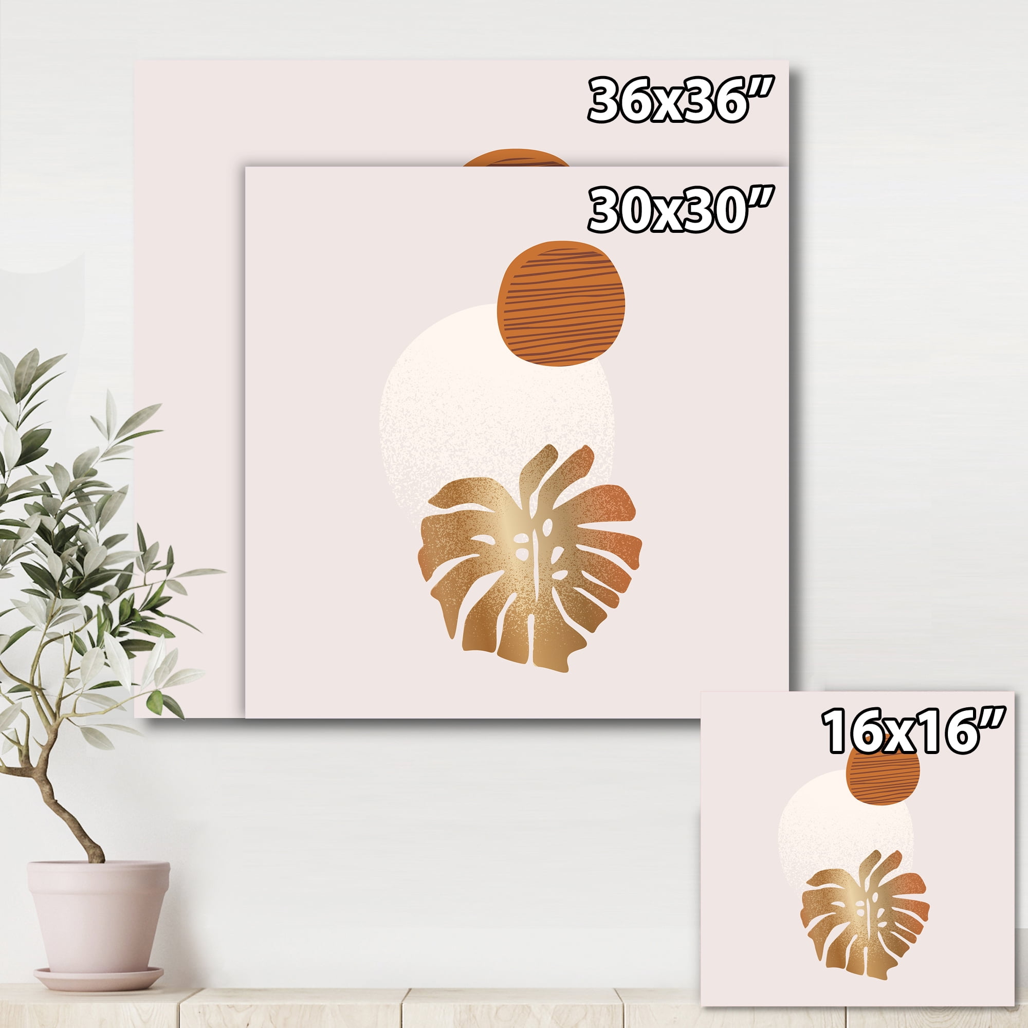 Designart ' Abstract Geometry Shapes and Tropical Palm Leaf II ' Modern Canvas Wall Art Print