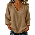 thumbnail image 3 of yoeyez Womens 3/4 Sleeve Length Tops Cotton Gauze V Neck Tshirts Casual Loose Fit Classic Tunic Tee Fall Fashion 2026 Going Out Top Coffee,XL, 3 of 6