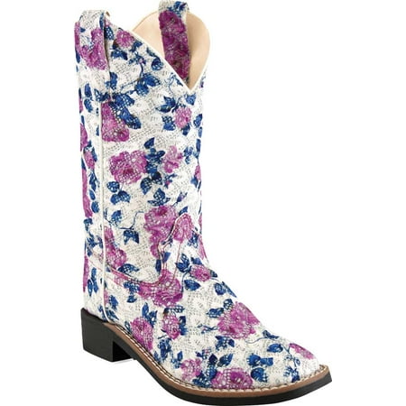 

Old West Children All Over Leatherette Material Broad Square Toe Boots