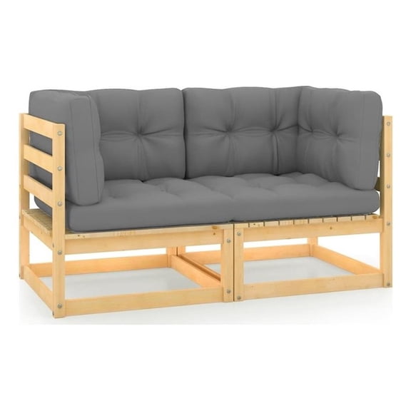 Pemberly Row Polyester 2-Seater Solid Pine Wood Modular Sofa in Gray