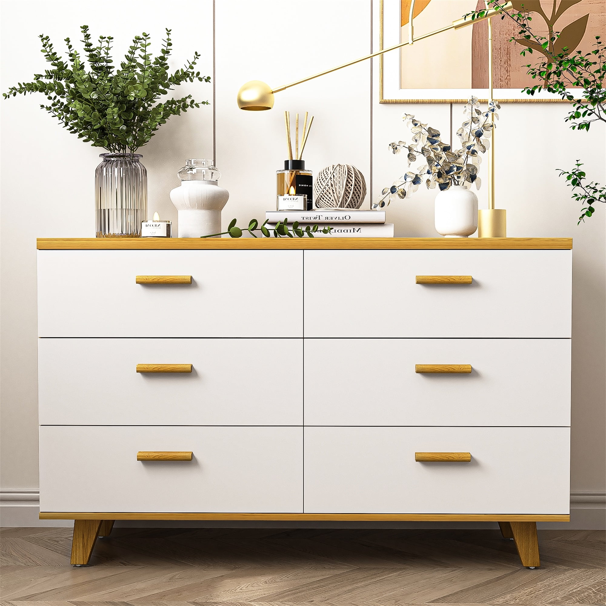 Spaco Dresser for Bedroom 6 Drawers Dresser Chest of Drawer Bedroom Furniture, White Dresser