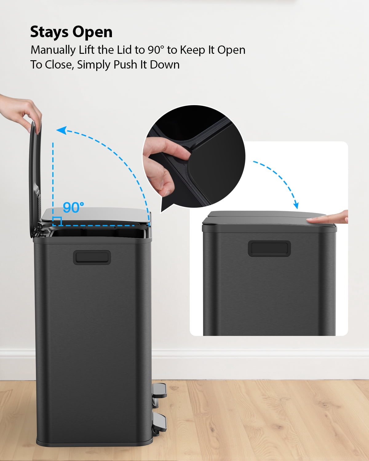 Dual Compartment Kitchen Trash Can, 2 x 10.5 Gallon Stainless Steel Garbage & Recycling Bin Combo for Kitchen, Soft Close Lids, Odor Proof, Hands Free