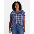 thumbnail image 2 of Time and Tru Women's Ruffle Neck Cotton Top with Short Puff Sleeves, Sizes XS-XXXL, 2 of 6