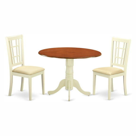 East West Furniture Dublin 3 Piece Drop Leaf Dining Table Set with Nicoli Microfiber Seats Chairs