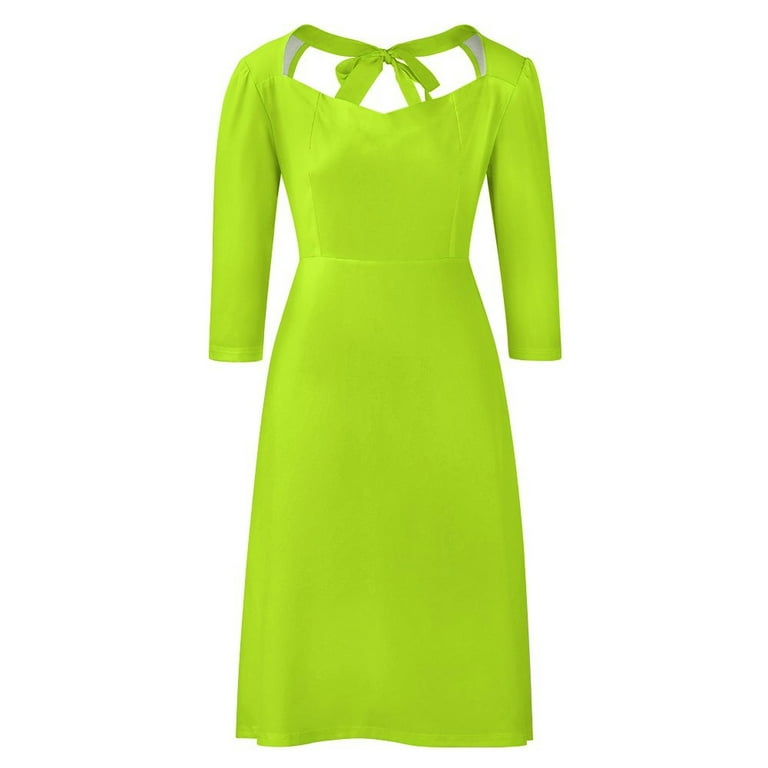 Bitter Lime Neon Green Yellow Solid Color Sweetheart Knot Flared Dress  Fashion Design Large Size Loose Dress Spring Summer Women Dress -  Walmart.com